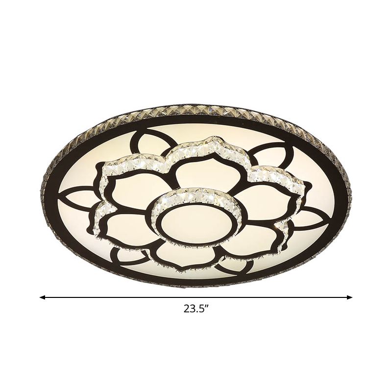 Lotus Hand-Cut Crystal Flush Mount Light Modern Stainless-Steel LED Ceiling Lighting in Warm/White Light