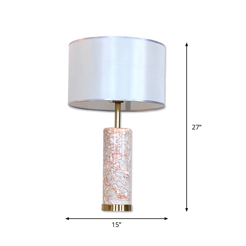Tissu tambour table lumière moderne 1 tête lampe de nuit blanche avec tube Agate Base de marbre rouge