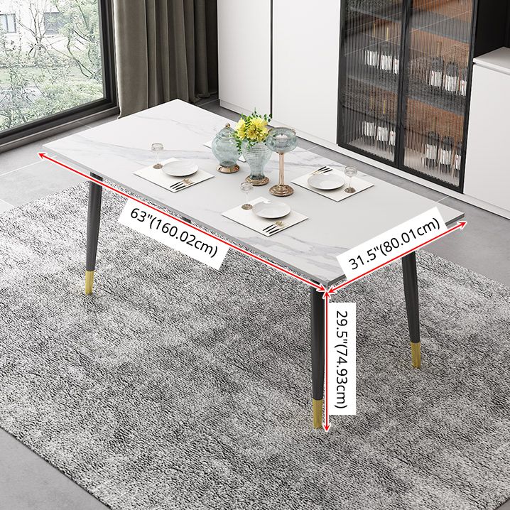 Traditional Sintered Stone Top Dining Set with 4 Black Metallic Legs for Dining Furniture