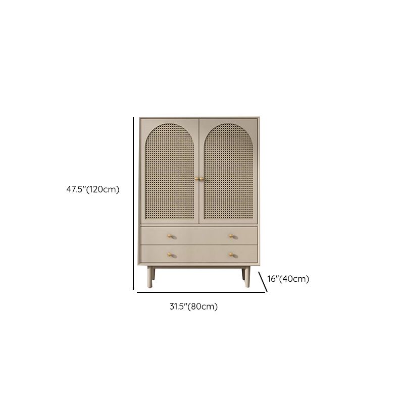 Solid Wood Glass/Rattan Door Cabinet Mid Century Beige Chest with Drawers
