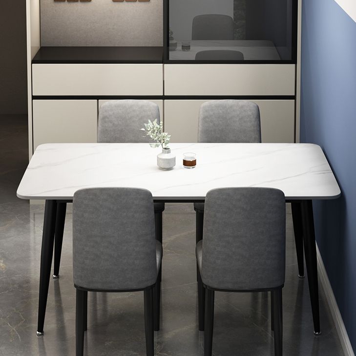 Rectangle Sintered Stone Two-Color Dining Table Simplicity 4 Legs Table for Dining Room