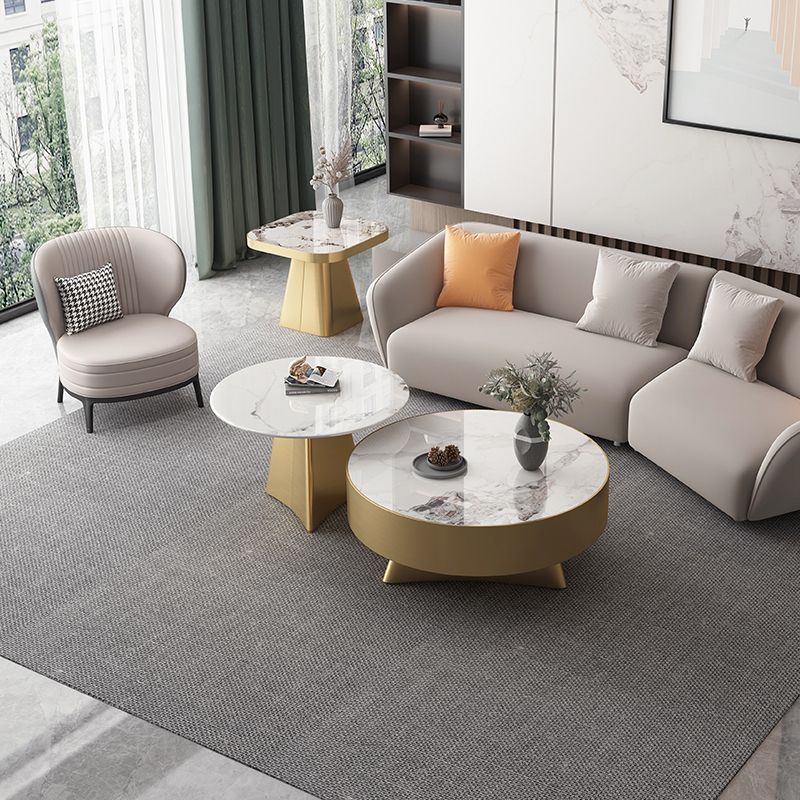 Round Slate Coffee Cocktail Table Pedestal Coffee or End Table with Storage