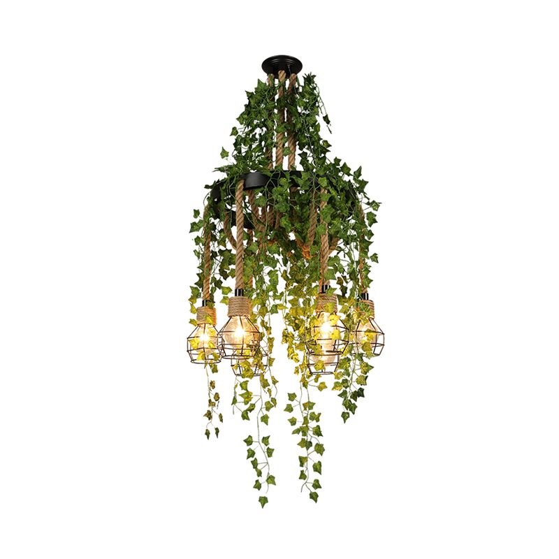 Metal Bare Bulb Pendant Chandelier Antique 6 Bulbs Restaurant Plant Ceiling Suspension Lamp in Black
