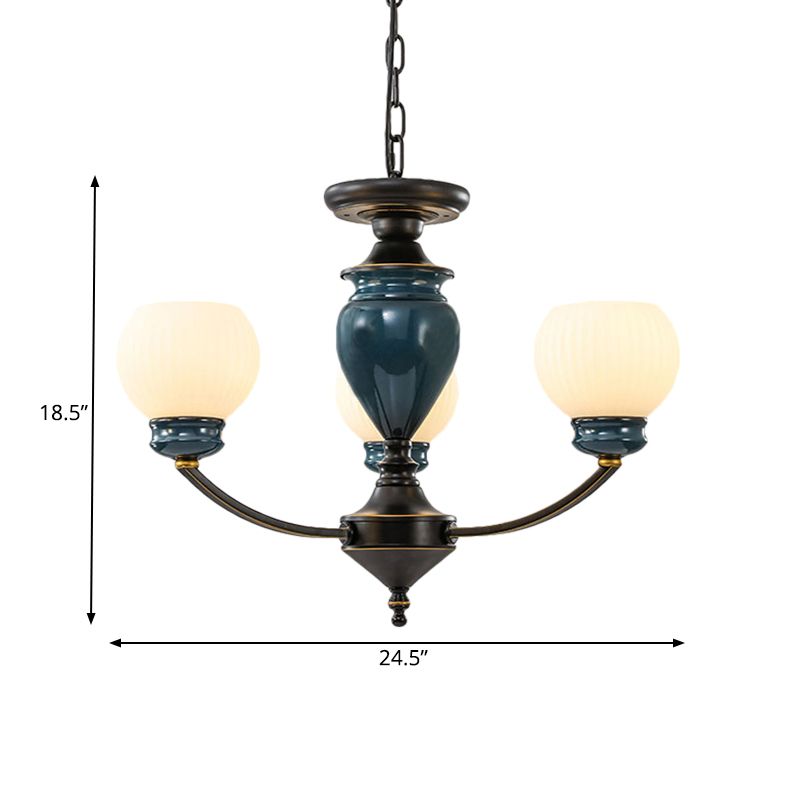Black 3/6/8 Bulbs Chandelier Lighting Fixture Rural Milky Glass Spherical Hanging Pendant