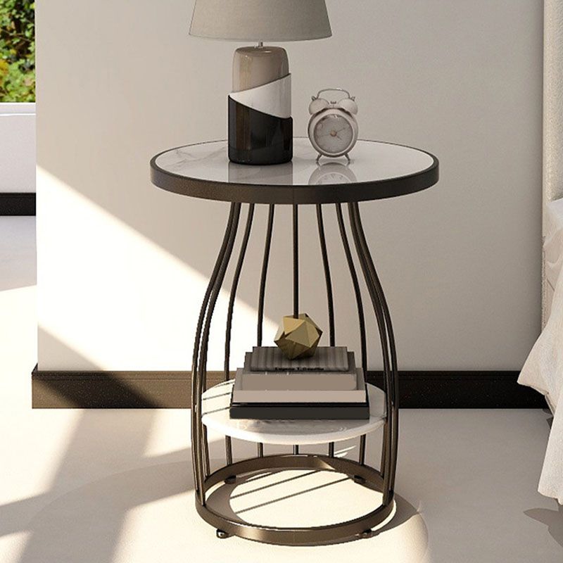 Contemporary Metal Frame End Table 24.8" Tall Slate Top Side Table