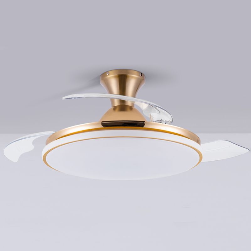 Modern Frequency Conversion Ceiling Fan Lamp Metal Living Room LED Semi Flush Light