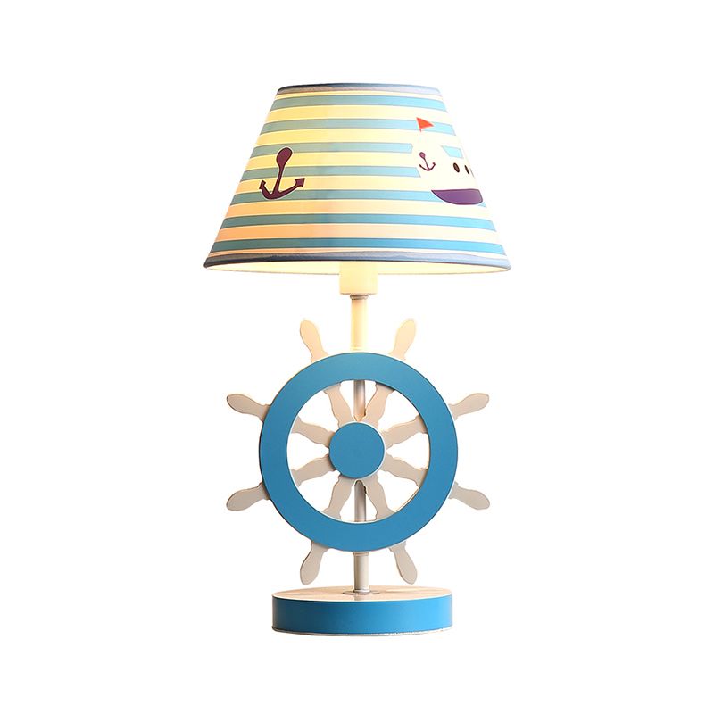 Lampada da studio conica in tessuto per bambini, lampada da lettura blu a 1 lampadina con base a timone per camera da letto