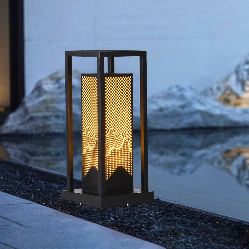 Rectangular Pillar Lamp Modern Black Waterproof Light for Courtyard