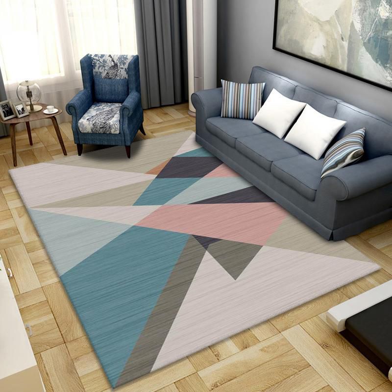 Modern Geometric Printed Rug Polyester Carpet Non-Slip Backing Indoor Carpet for Home Decoration