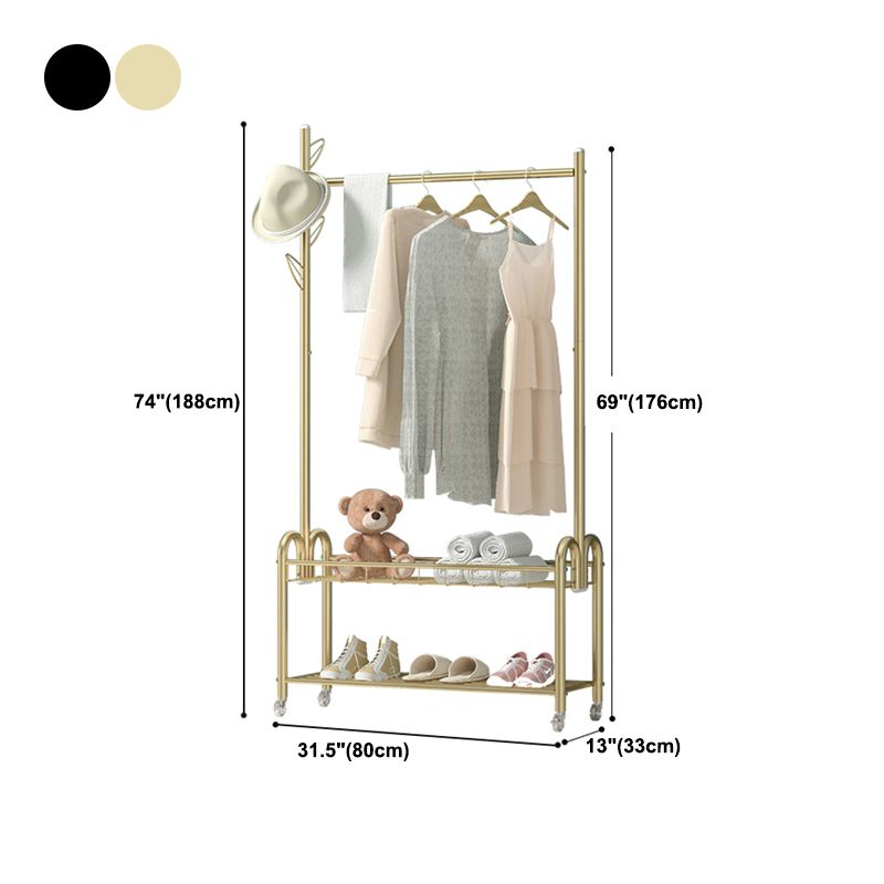 Modern Hall Tree Free Standing Coat Hooks Storage Metal Coat Rack with Castors