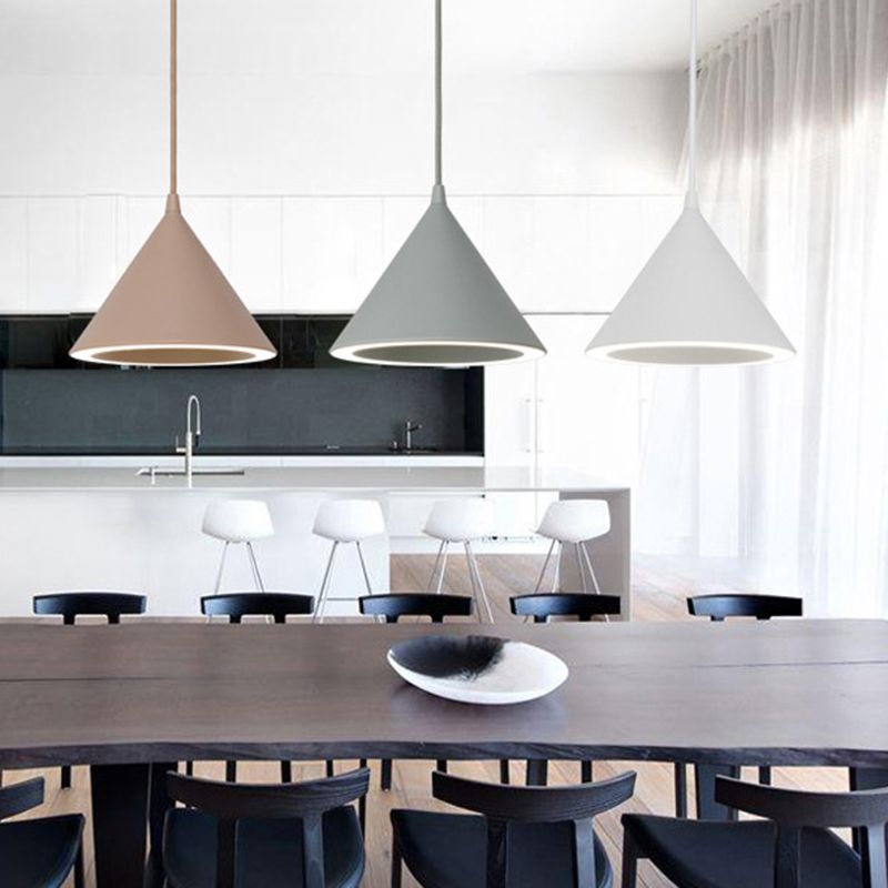 Dinning Room LED Hanging Light Fixture Simple Style Hanging Ceiling Light with Cone Metal Shade