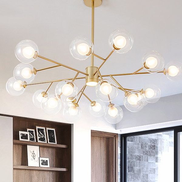 Modern Wrought Iron Ceiling Hung Fixture Glass Sputnik Down Lighting Pendant