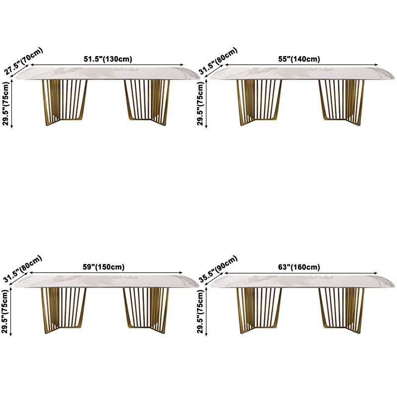 Traditional Luxury Stone Table Rectangle Dining Table with Stainless Steel Double Pedestal