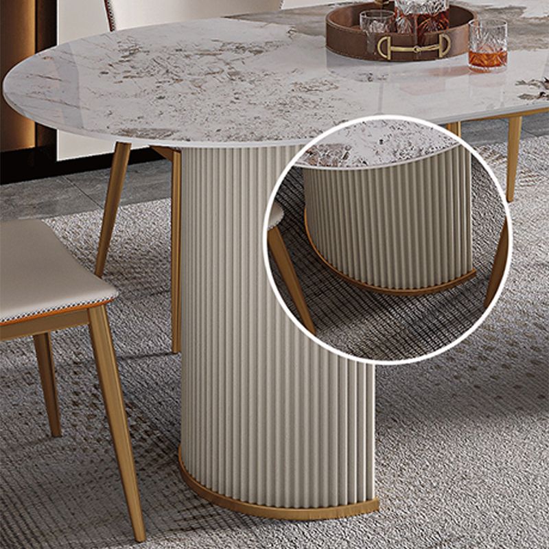 Contemporary Dining Table Stainless Steel Base Oval Double Pedestal Table for Home