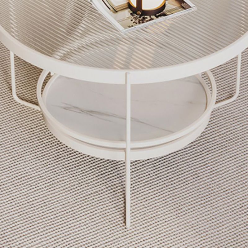 Minimalism Glass Top Coffee Table Round Metal Frame Cocktail Table