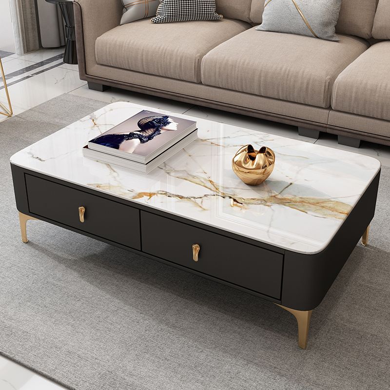 Modern Coffee Table Retangular Slate Cocktail Table with Drawers