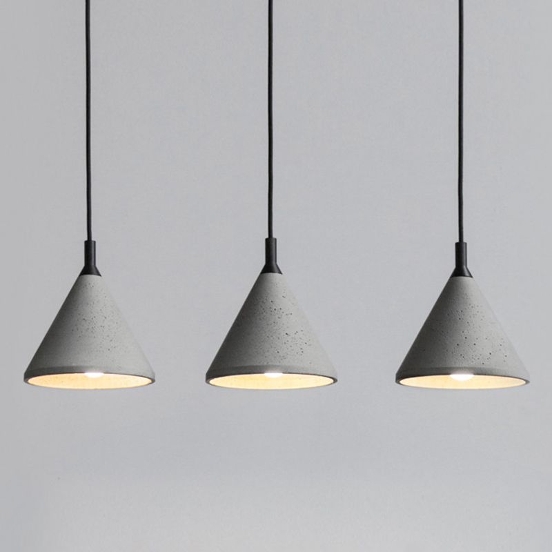 Nordic Style Conical Suspension Light Cement 1-Light Dining Room Pendant Light Fixture in Grey