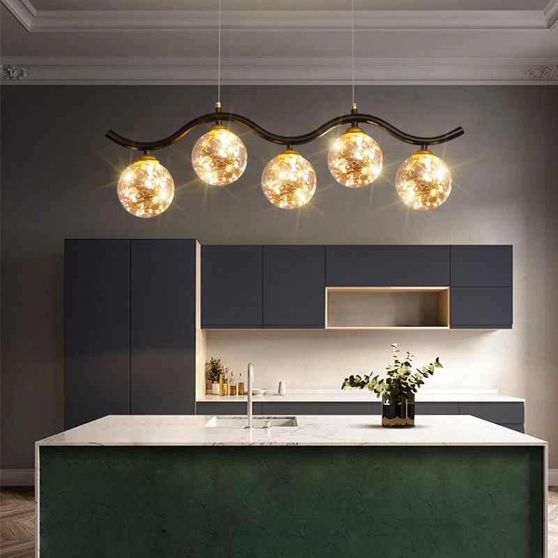 Kugelförmige Forminselanhänger zeitgenössisches Glas 5 leichte hängende Lichter