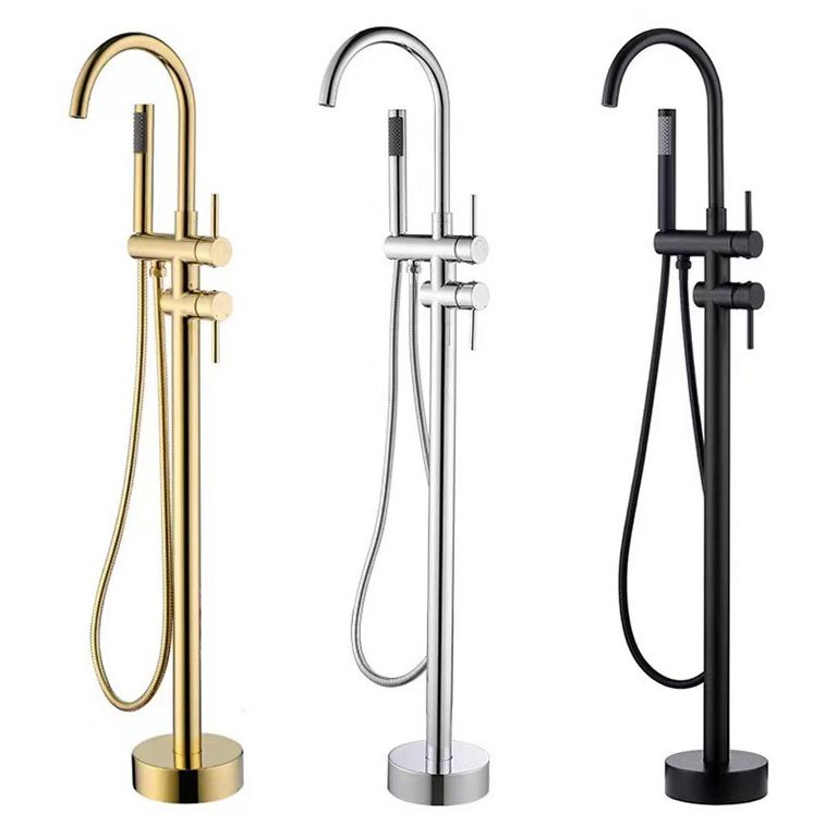Traditional Floor Mounted Freestanding Tub Filler Double Handles Bathtub Faucet