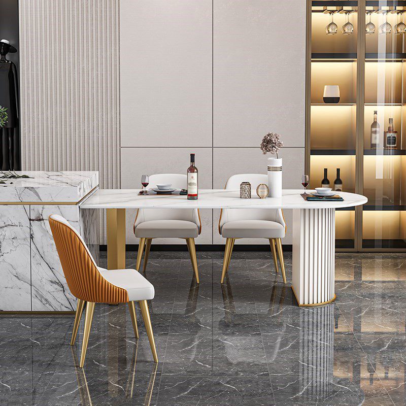 Luxury Free Form Dining Table Sintered Stone Double Pedestal Kitchen Desk