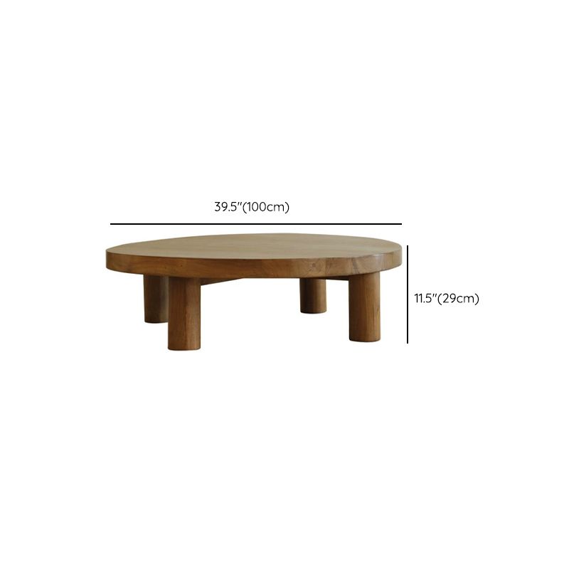 Contemporary 4 Legs Brown Solid Wood Round Coffee Cocktail Table