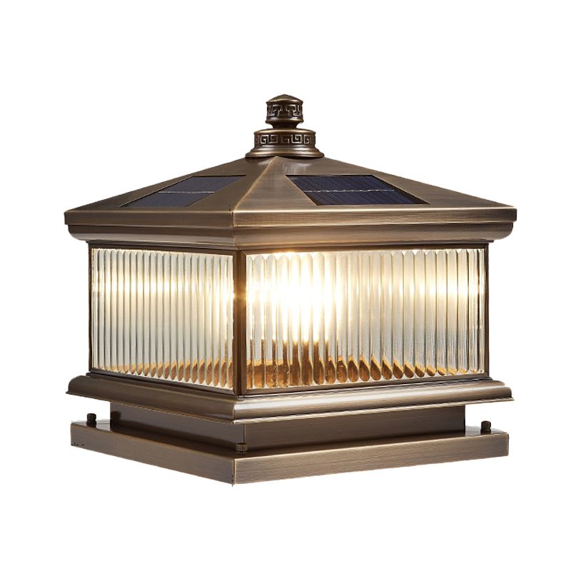 Square Shape Waterproof Pillar Lamp Modern Metal Outdoor Lights in Bronze