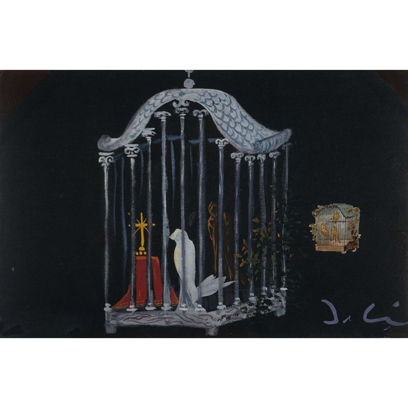 Black Cross in Cage Mural Salvador Dali Surrealist Stain Resistant Wall Decor for Living Room