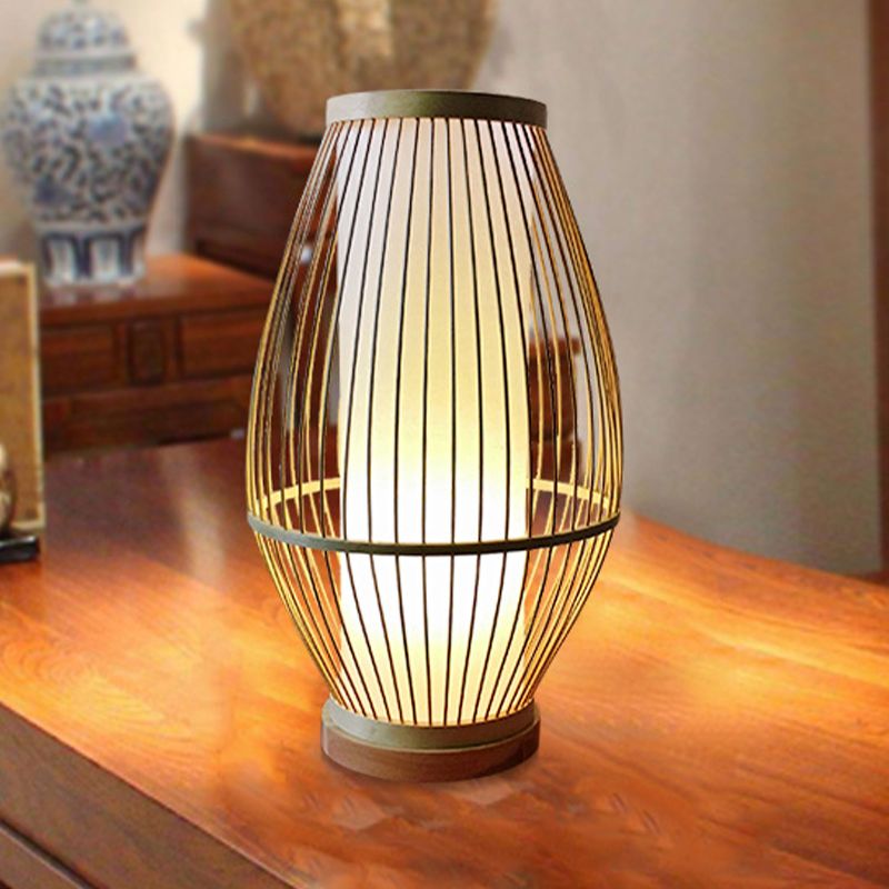 1 Glühbirnen Esszimmer Schreibtisch Lampe Asian Beige Taskbeleuchtung mit Lanternbambusschatten