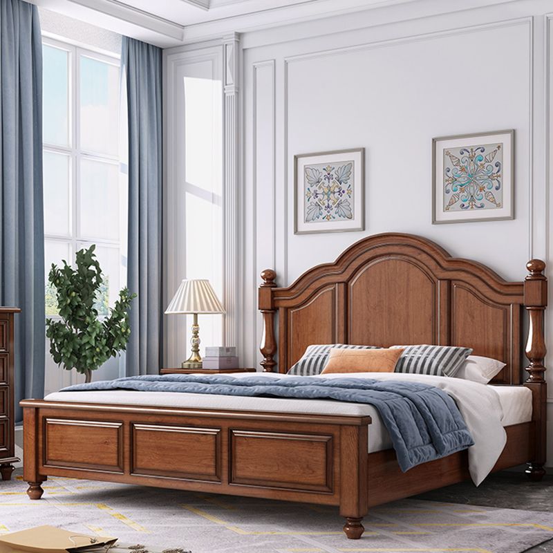 Mid-Century Modern Standard Bed Solid Wood Panel Bed with Headboard