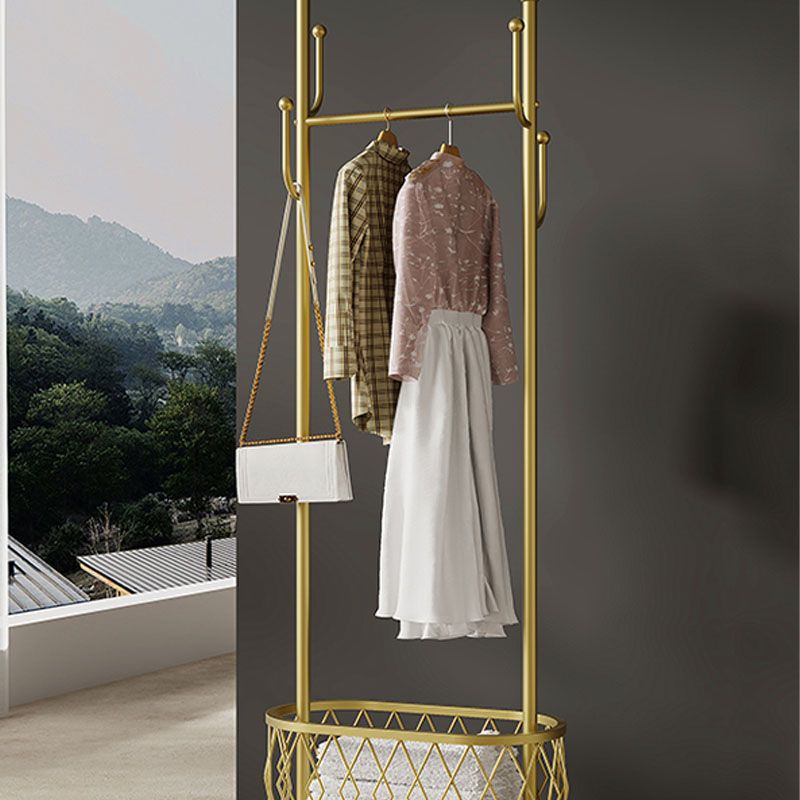 Brilliant Metal Coat Hanger Storage Basket Coat Rack with Castors