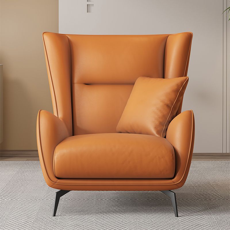 Mid-Century Modern Wingback Chair Orange Bonded Leather Wingback Chair