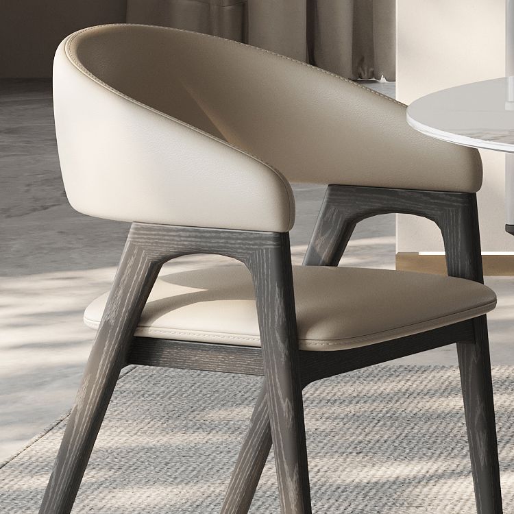 Open Back Arm Upholstered and Solid Wood Dining Accent Chair