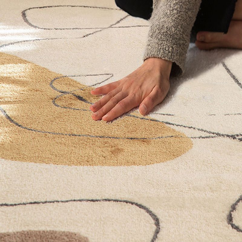 Beige Modern Rug Blending Line Rug Non-Slip Backing Rug for Home Decor