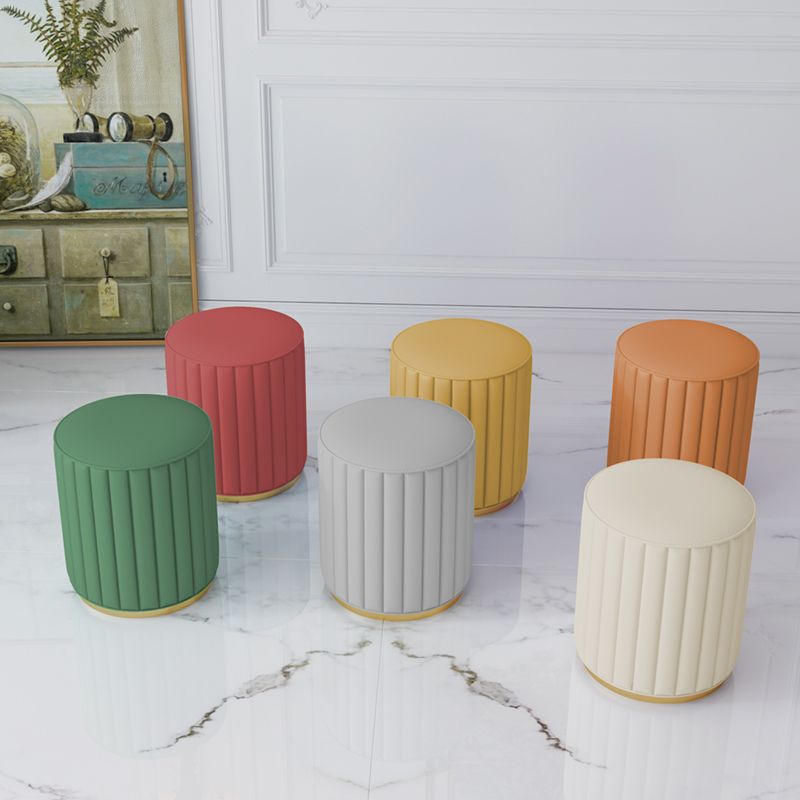 Stylish Indoor Leather Ottoman Solid Color Round Velvet Foot Stool Ottoman