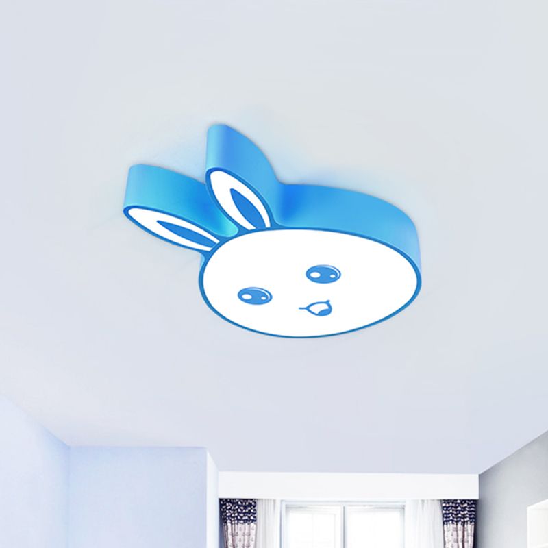 Pink/Yellow/Blue Rabbit Head Lighting Fixture Kids Metallic Flushmount Ceiling Lamp with Acrylic Shade