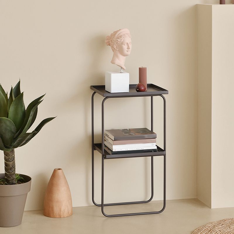 Sled Base Side Table Rectangular Metal Top End Table with  Shelf