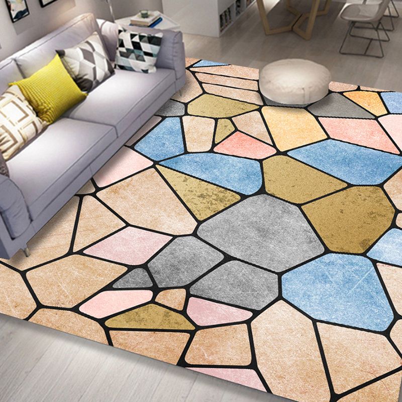 Brown Stone Pattern Carpet Polyester Simple Carpet Washable Carpet for Home Decor