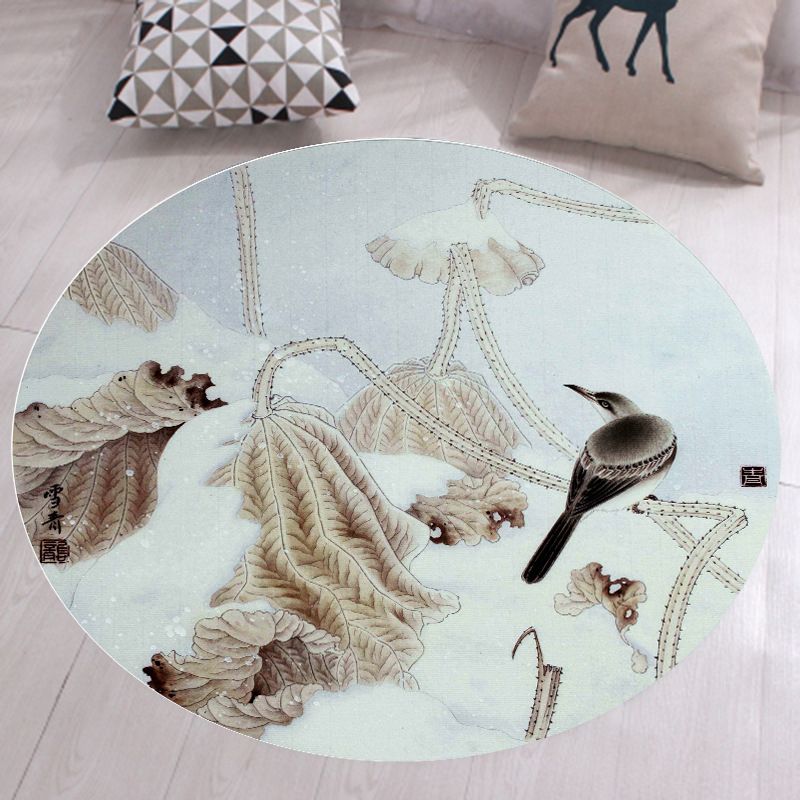 Blue Modern Rug Cotton Geometric Rug Non-Slip Backing Rug for Living Room