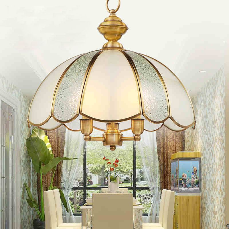 3 luci lampada lampadario cupola classico in ottone lucido in vetro smerigliato