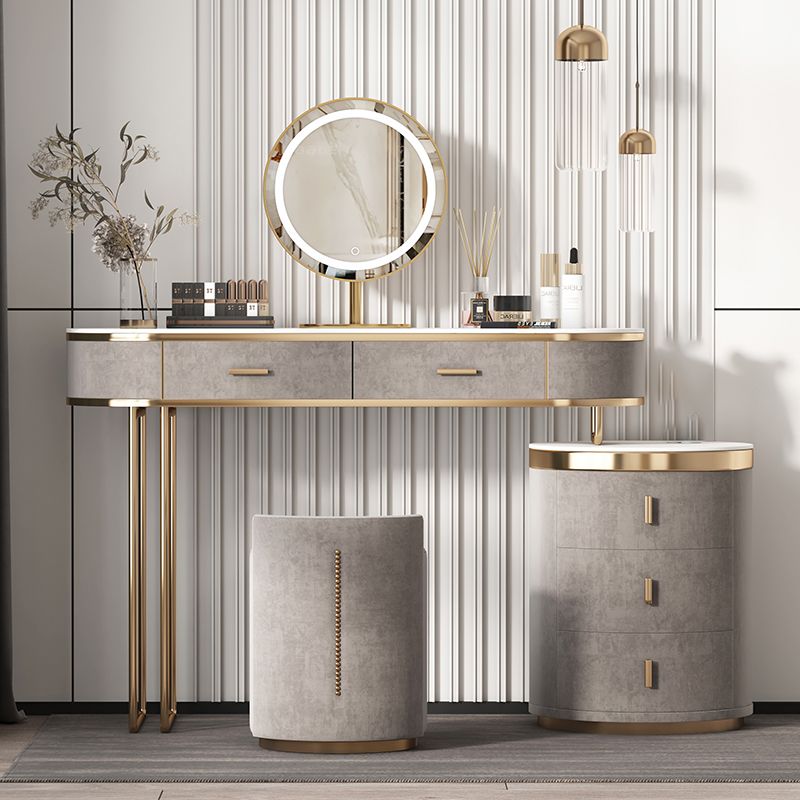 Glam Wood Vanity Dressing Table Gray Vanity Makeup Table Set with Drawer