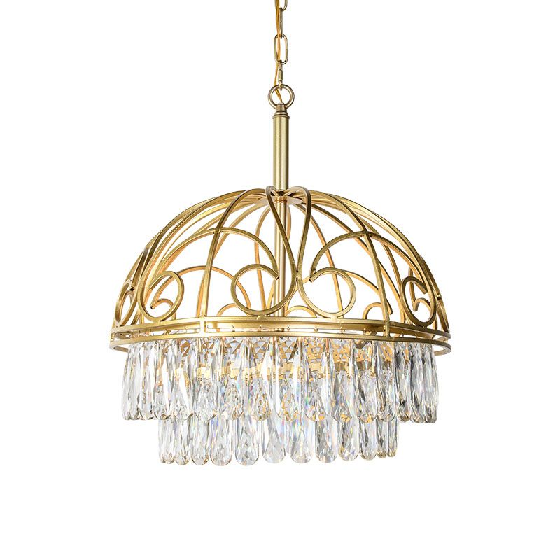 Domed Crystal Chandelier Lamp Lodge 6 Lights Living Room Ceiling Hang Fixture in Gold