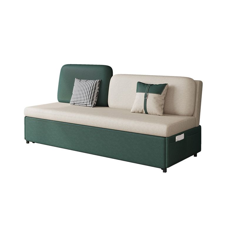 Contemporary Armless Cotton Blend Sofa Bed in Green with 2 Pillows