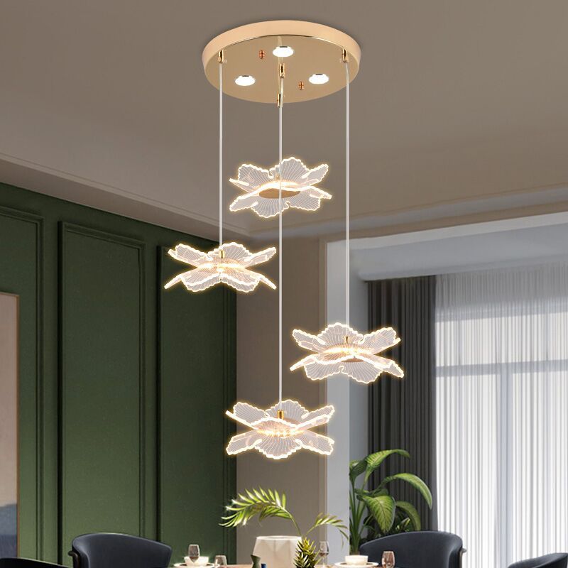 Acrylic Floral Pendant Lighting Modern LED Gold Hanging Lamp for Dining Room