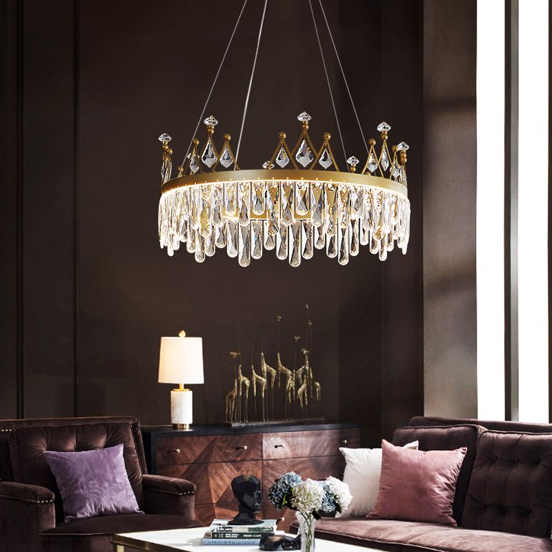 Contemporary Crown Chandelier Lights Crystal Pendant Ceiling Lights for Living Room
