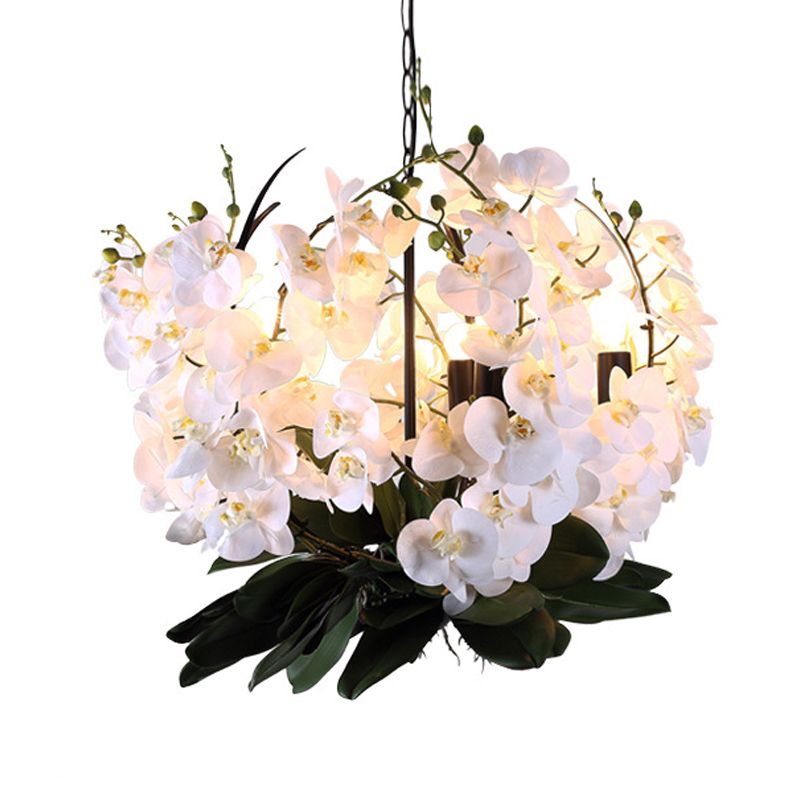 Magnolia Metal Pendant Chandelier Factory 5 Lights Dining Room Hanging Light Kit in White