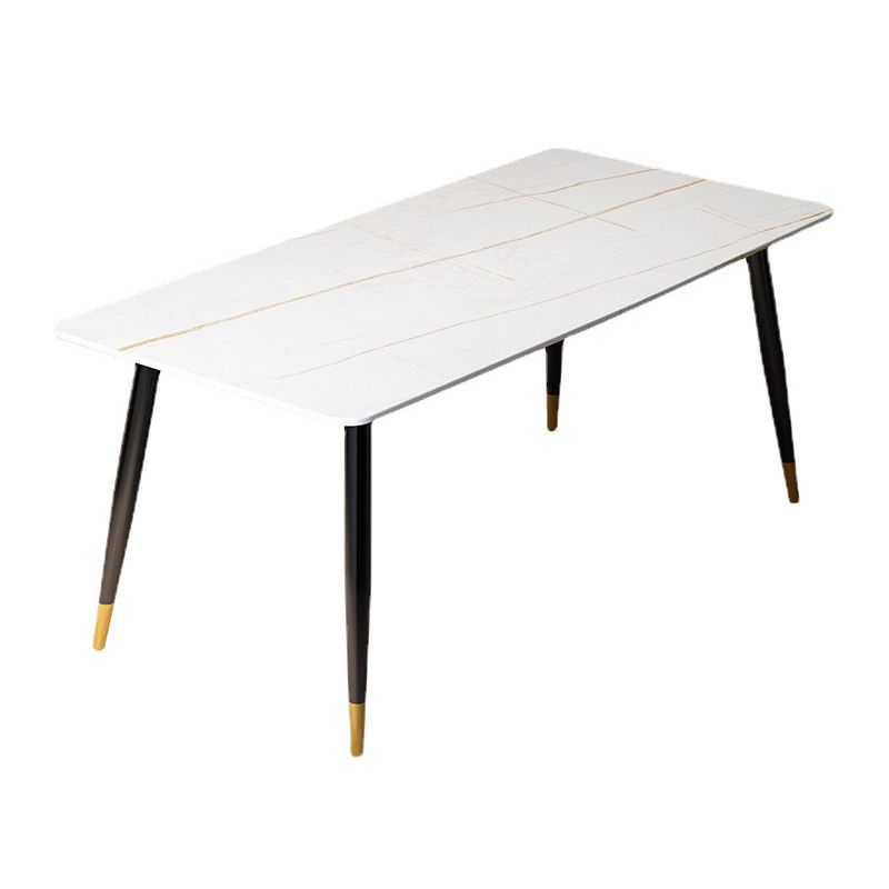 Modern Stone Rectangle Dining Table 4 Black Legs Table for Dining Room