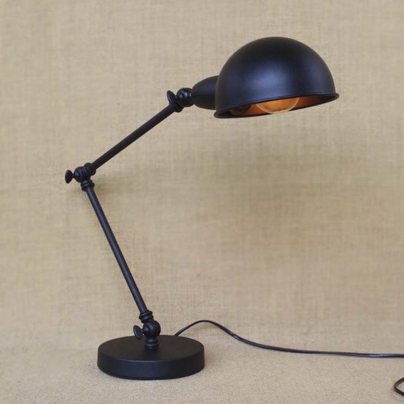 1 Light Swing Arm Desk Lighting with Dome Shade Industrial Brass/Chrome Metal Reading Lamp