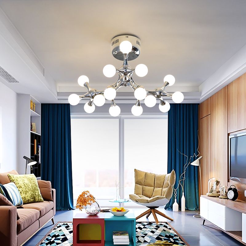 Rama de techo lámpara de montura nórdica 15 bombillas desnudas Luz de montaje de semi rascilla para sala de estar