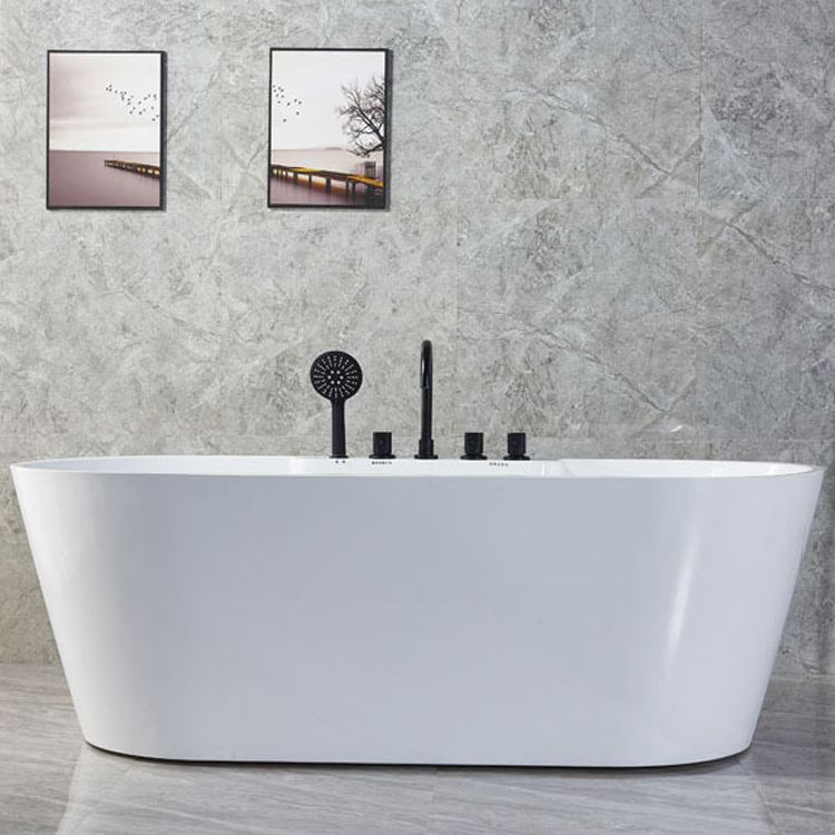 White Oval Bath Tub for Bathroom Soaking Stand Alone Tub with Drain