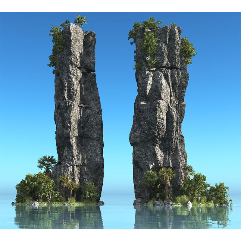 Contemporary Sea Cliffs Scenery Mural Blue Stain-Resistant Wall Art for Living Room